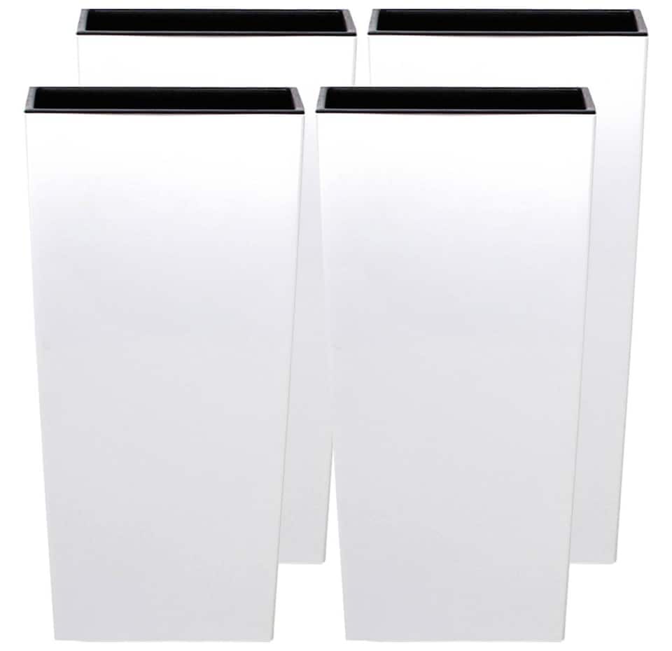image 1 of Urbi 12.5cm Square Plastic Planter Pot for Indoor & Outdoor Use | White | White & Set of 4 | 4