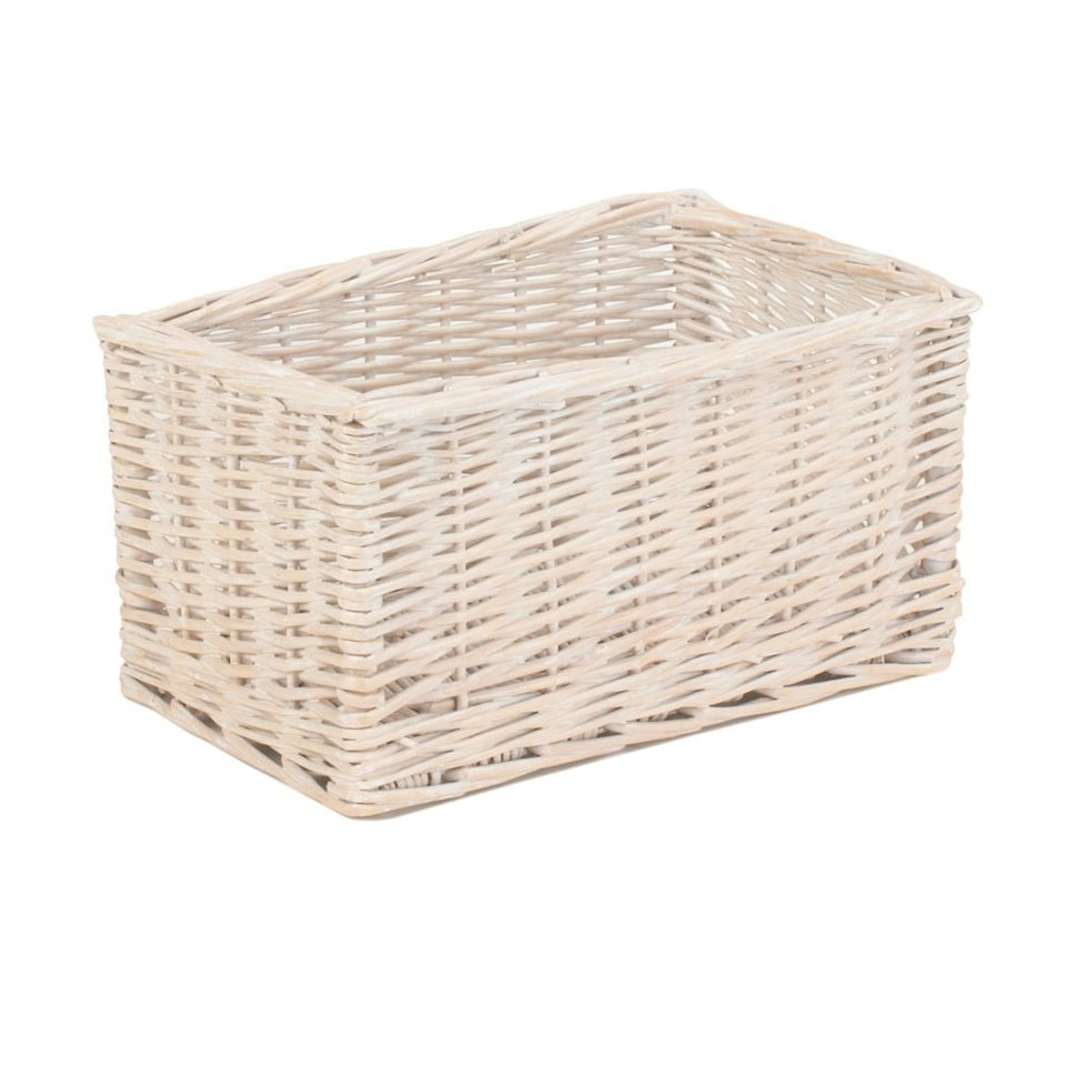 image 1 of Extra Large Wicker White Wash Storage Open Basket | White | White