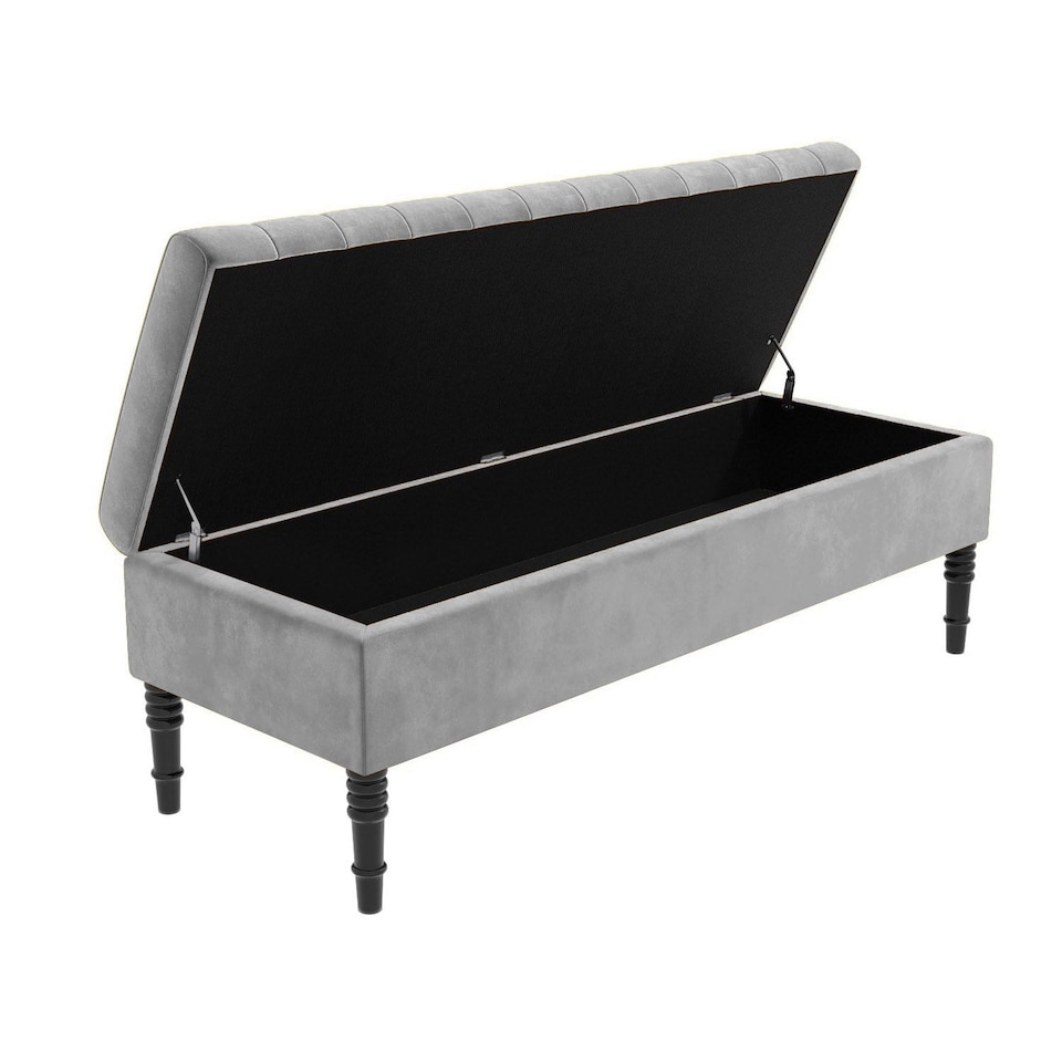 image 1 of Safar 180cm Ottoman Storage Bench - Plush Velvet Shoe Bench - Silver Lined Upholstery Storage Footstool