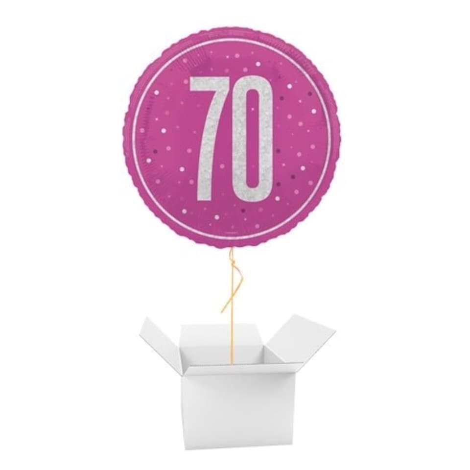 Hot Pink Glitz Age 70 Holographic Round Foil Helium Balloon - Inflated Balloon in a Box