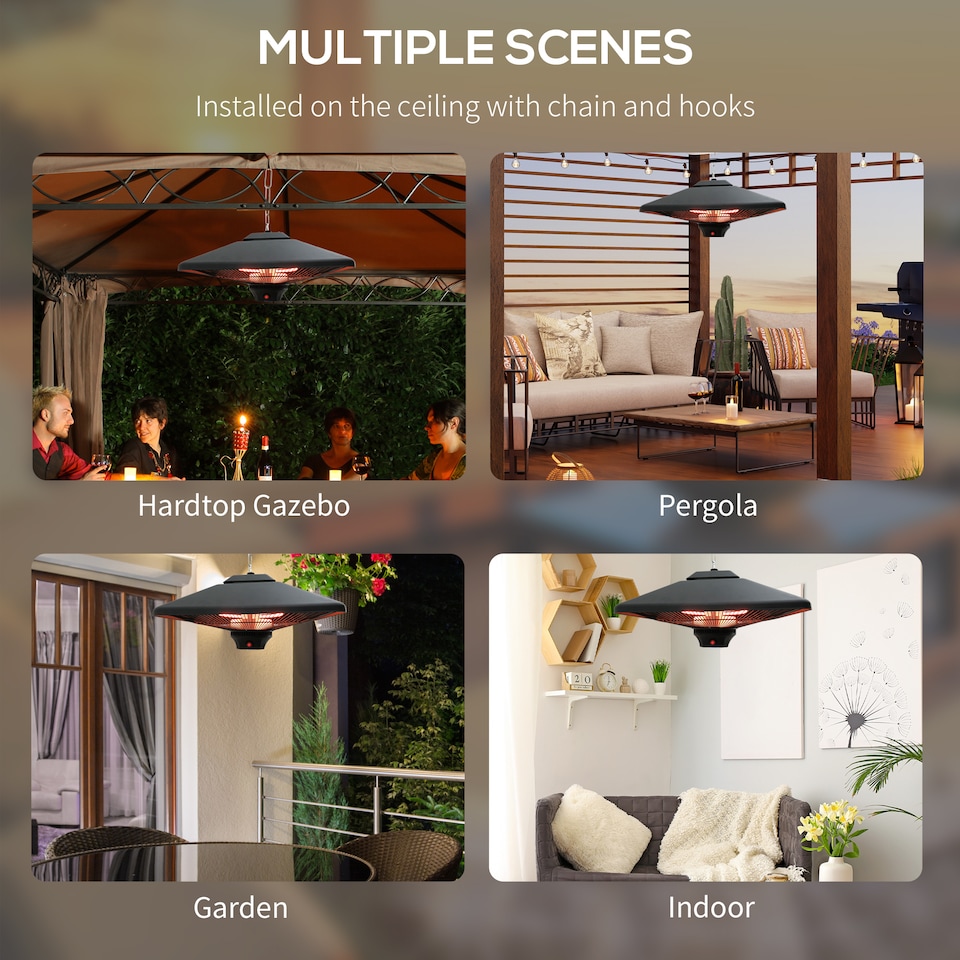 image 1 of Outsunny 2kw Electric Heater LED Halogen Heating Hanging Light Outdoor Remote