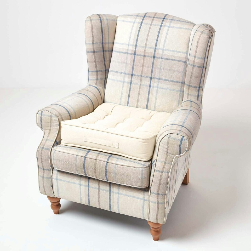 image 1 of Homescapes Cream Cotton Armchair Booster Cushion Cream