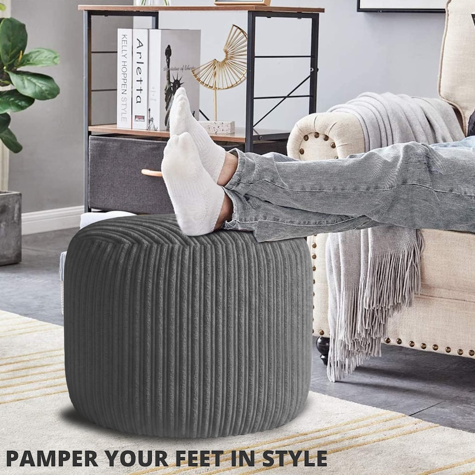 image 1 of Charcoal Jumbo Cord Footstool Oval Pouffe, Corduroy Ottoman Bean Bags 40cm x 35cm