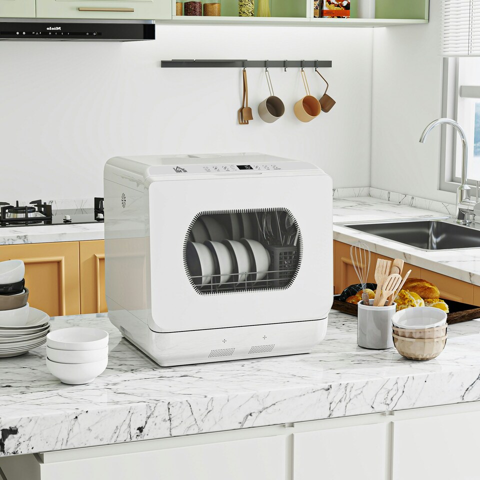 image 1 of HOMCOM Worktop Dishwasher w/ 4 Place Settings 6 Programs, White