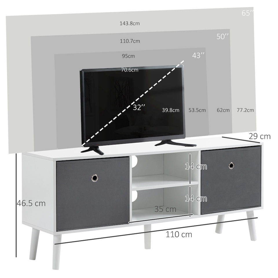 image 1 of HOMCOM TV Cabinet Stand Unit for TVs up to 50 Flat Screen with Foldable Drawers and Shelves, Entertainment Centre for Living Room, Bedroom White and Grey