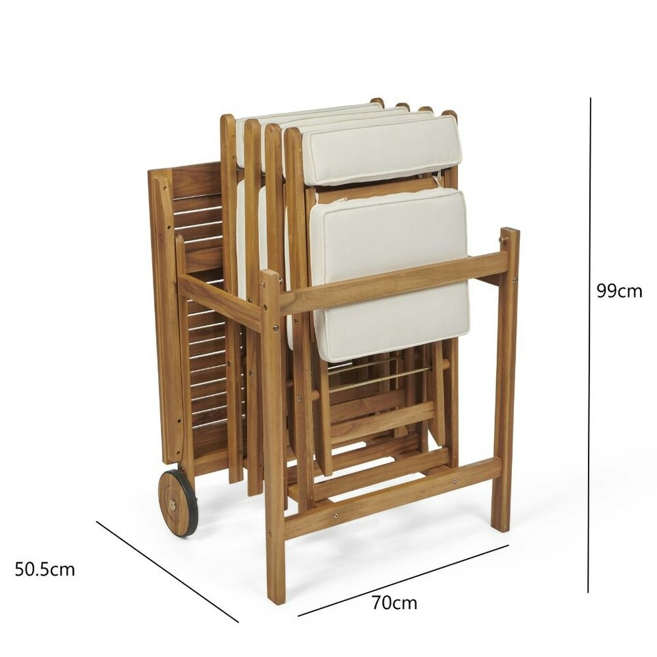 image 1 of Seaford Folding 4-Seater Garden Bistro Set – Acacia Wood with Cushions