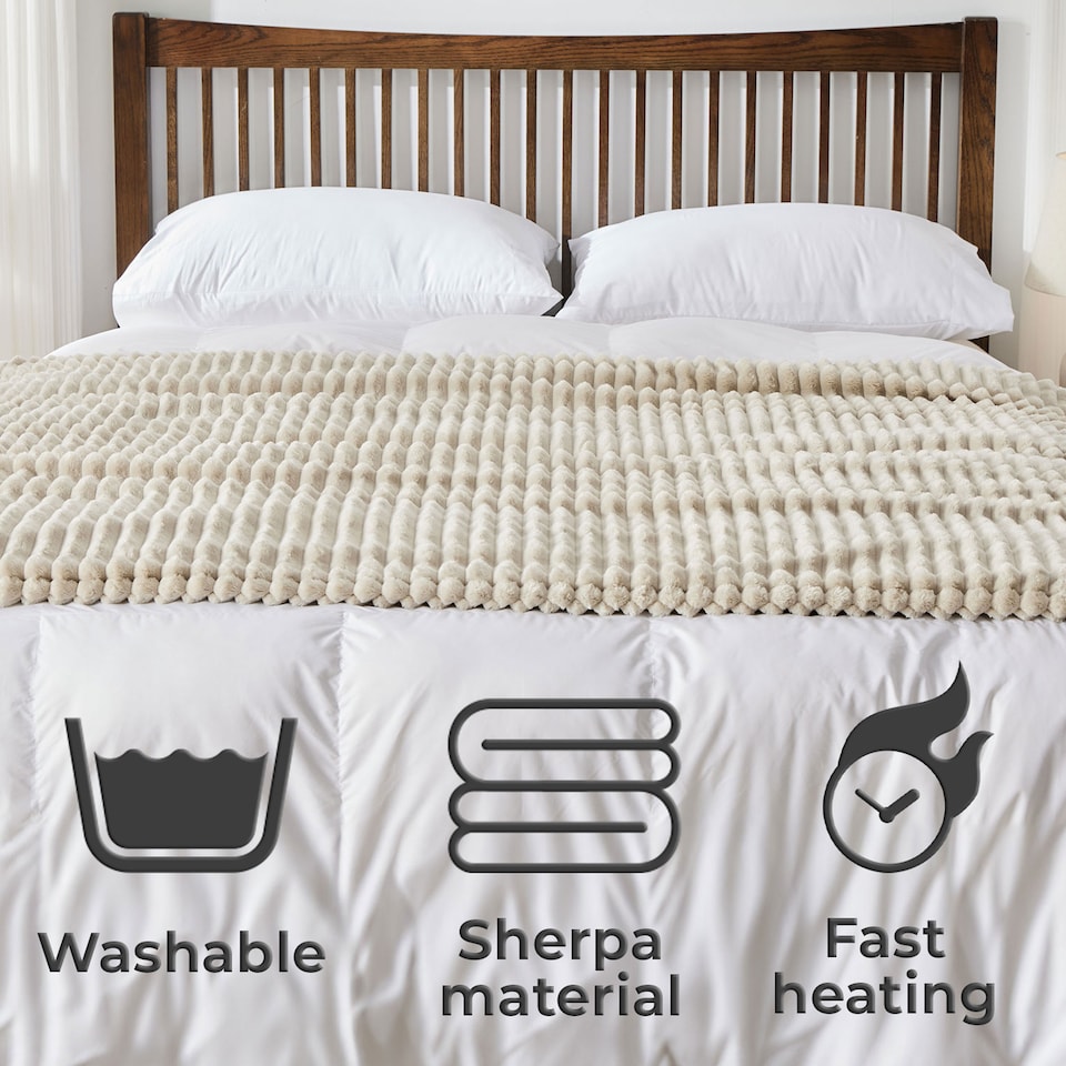 image 1 of Neo Electric Blanket Heated Fleece Overblanket Throw Machine Washable Remote Timer Control Heat Settings