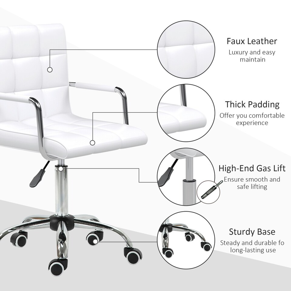 image 1 of Vinsetto Mid Back Home Office Chair Swivel Computer Chair with Armrests, White