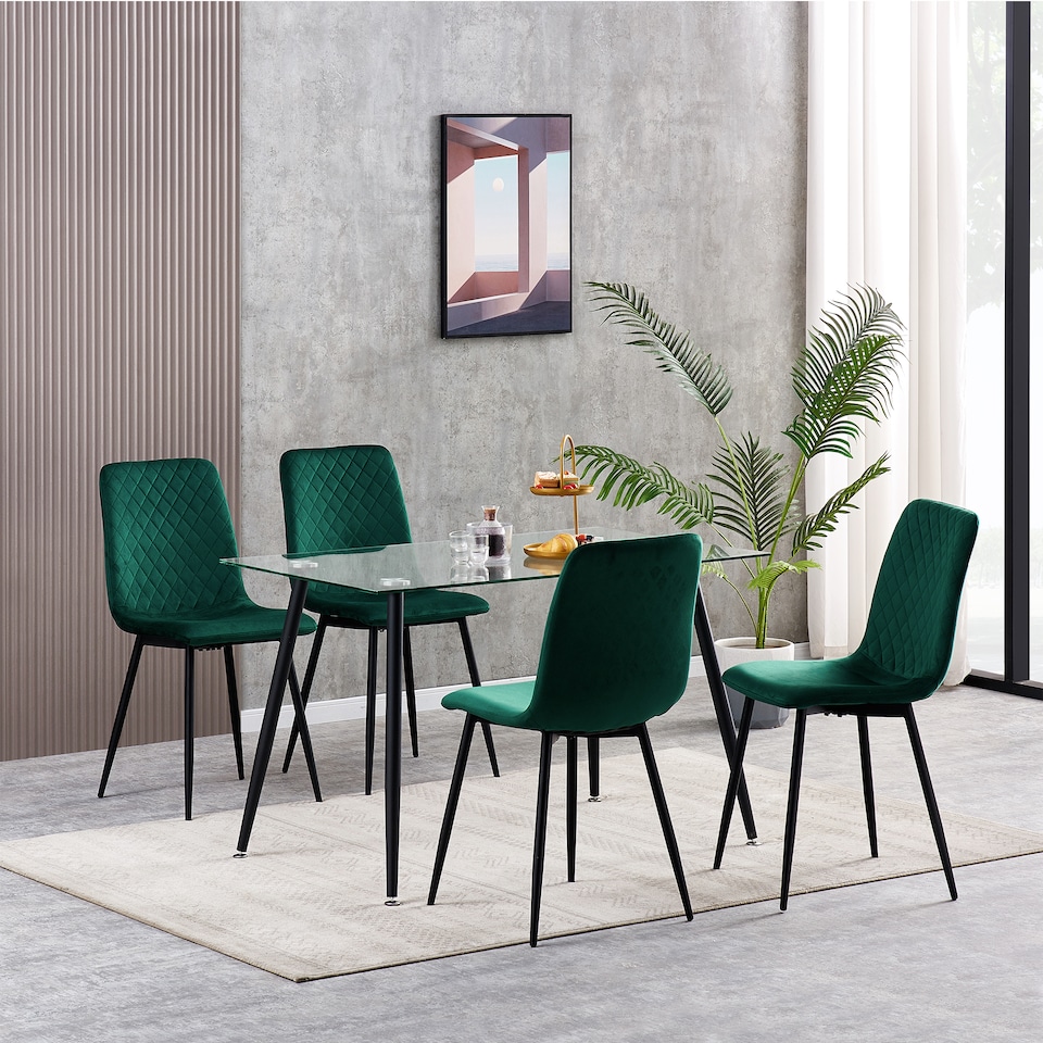image 1 of Set of 4 Lexi Velvet Fabric Dining Chairs with Metal Legs Green by MCC