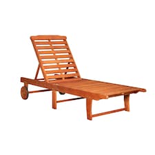 1.9m x 0.6m Outdoor Wooden Adjustable Foldable Sunlounger with Wheels Brown