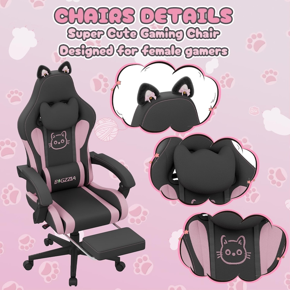 image 1 of Rattantree Ergonomic Gaming Chair with Massage Support & Footrest