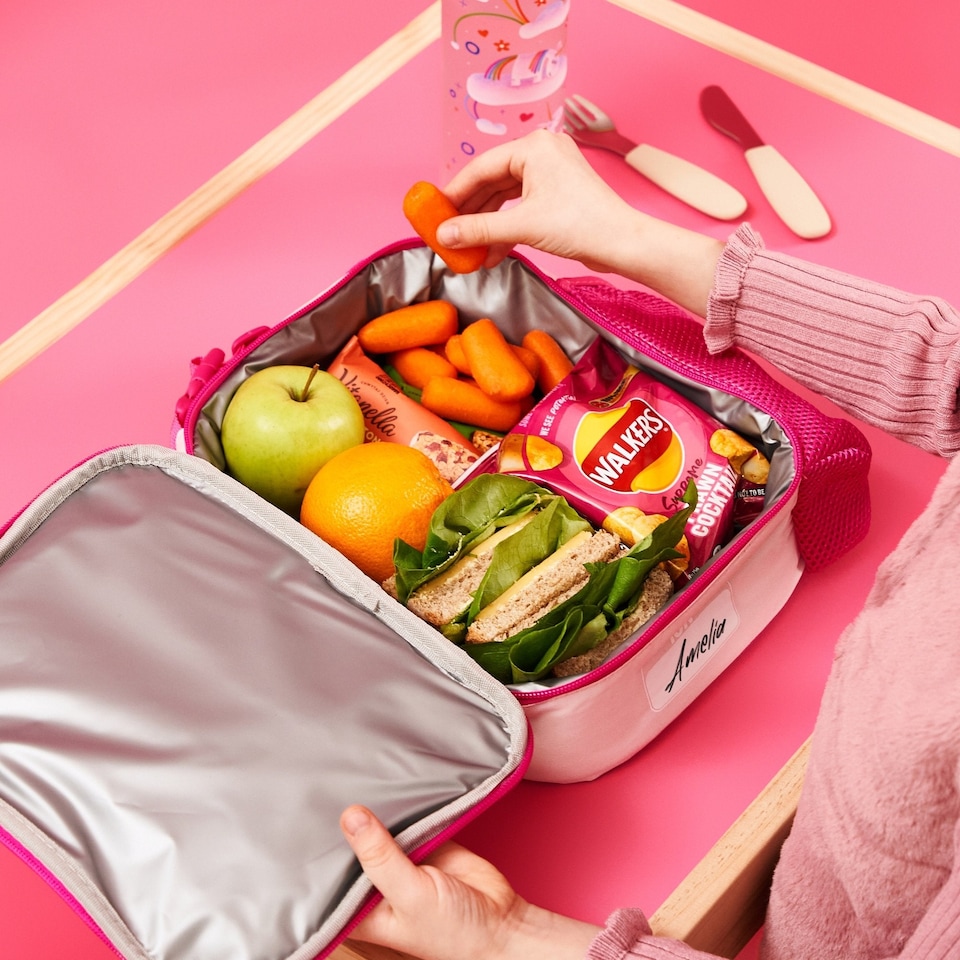 image 1 of Lunch Bag, Insulated, Medium | Pink | Unicorn Rainbows