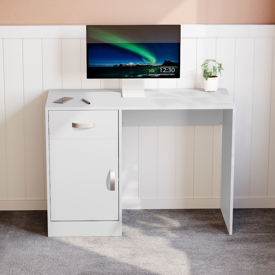 image 1 of Vida Designs Hudson 1 Door 1 Drawer Computer Desk Home Office Workstation, White