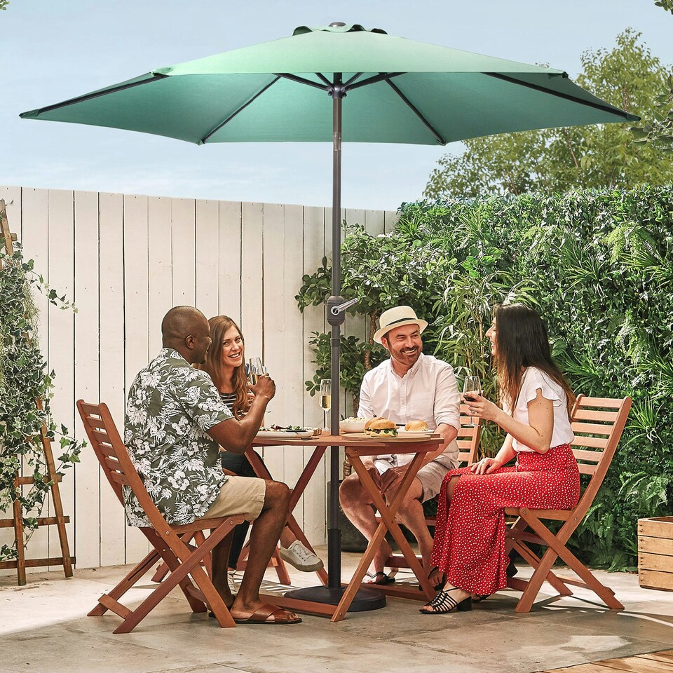 image 1 of VonHaus Steel Parasol Dark Green 2.7m & Base Set (12kg) Green | Black