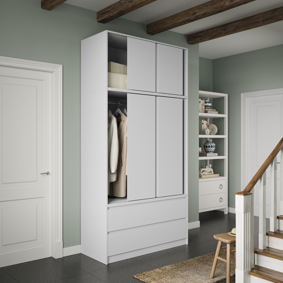 image 1 of 120cm 3 Sliding Doors Children Kids Wardrobe Bedroom Storage Closet Hanging Rail | Multi | White | 1