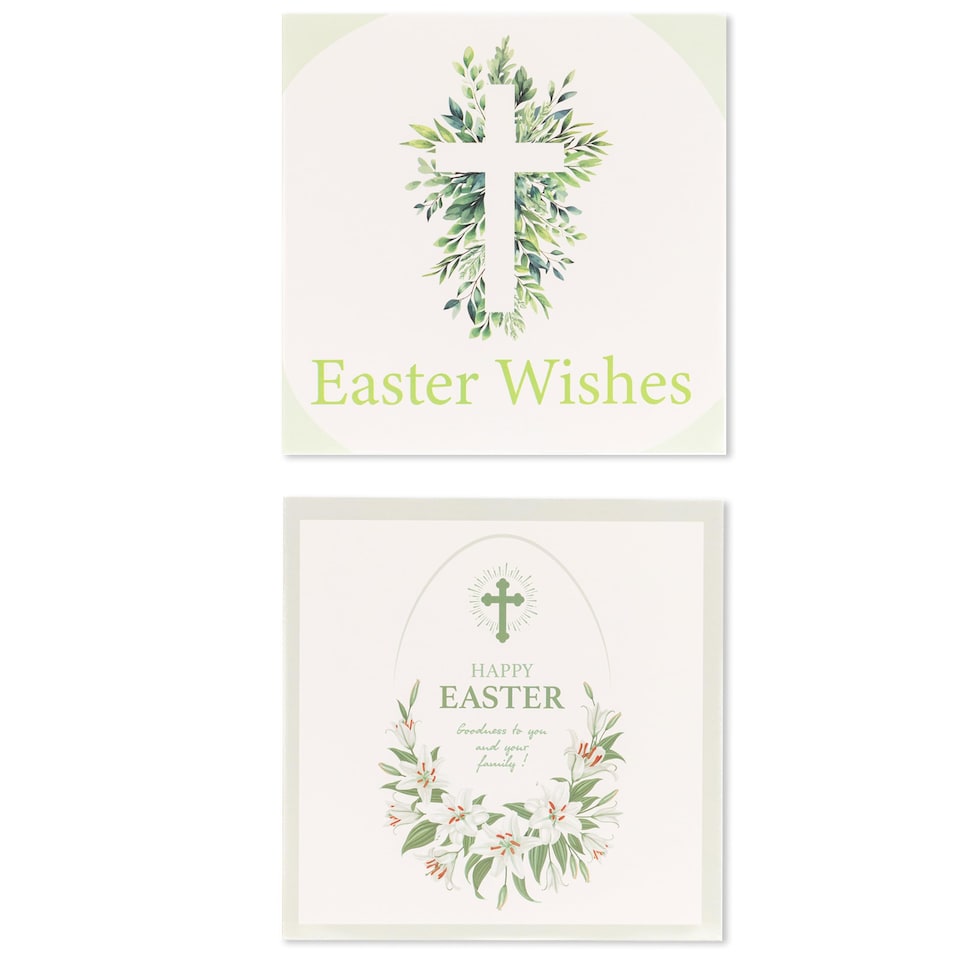 image 1 of Happy Easter Cards Pack of 10 with Envelopes - 14x14cm Square Seasonal Greeting Cards Blank Inside - Religious & Cheerful UK Designed Themes (Lilies) | Multi | Multi
