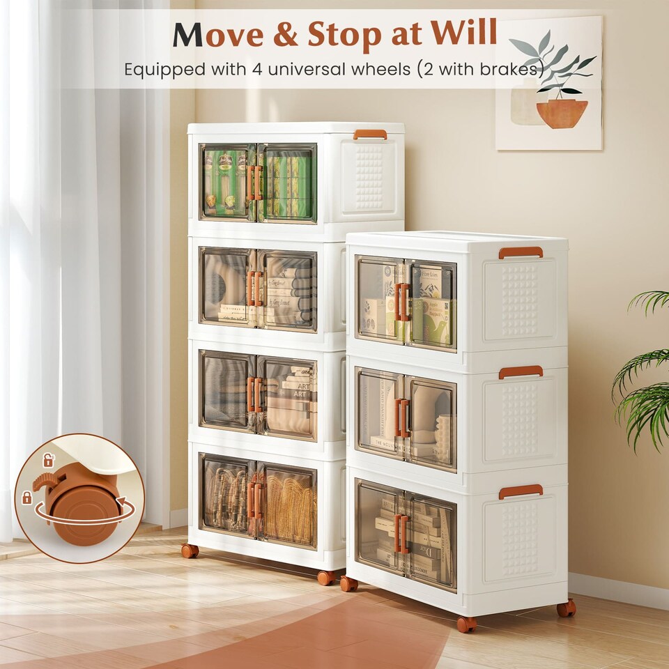 image 1 of COSTWAY 3-Pack Stackable Plastic Storage Boxes 156L Collapsible Storage Bins