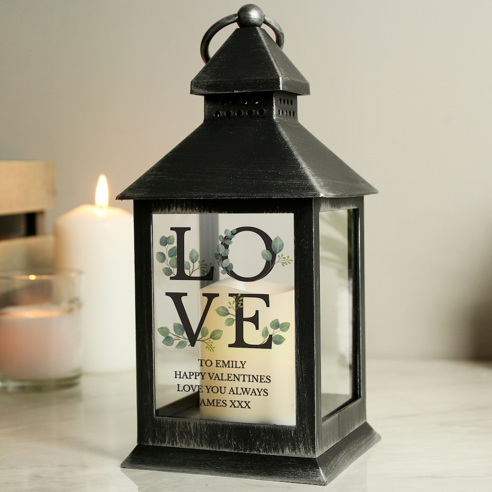 image 1 of Personalised LOVE Wedding Black LED Lantern