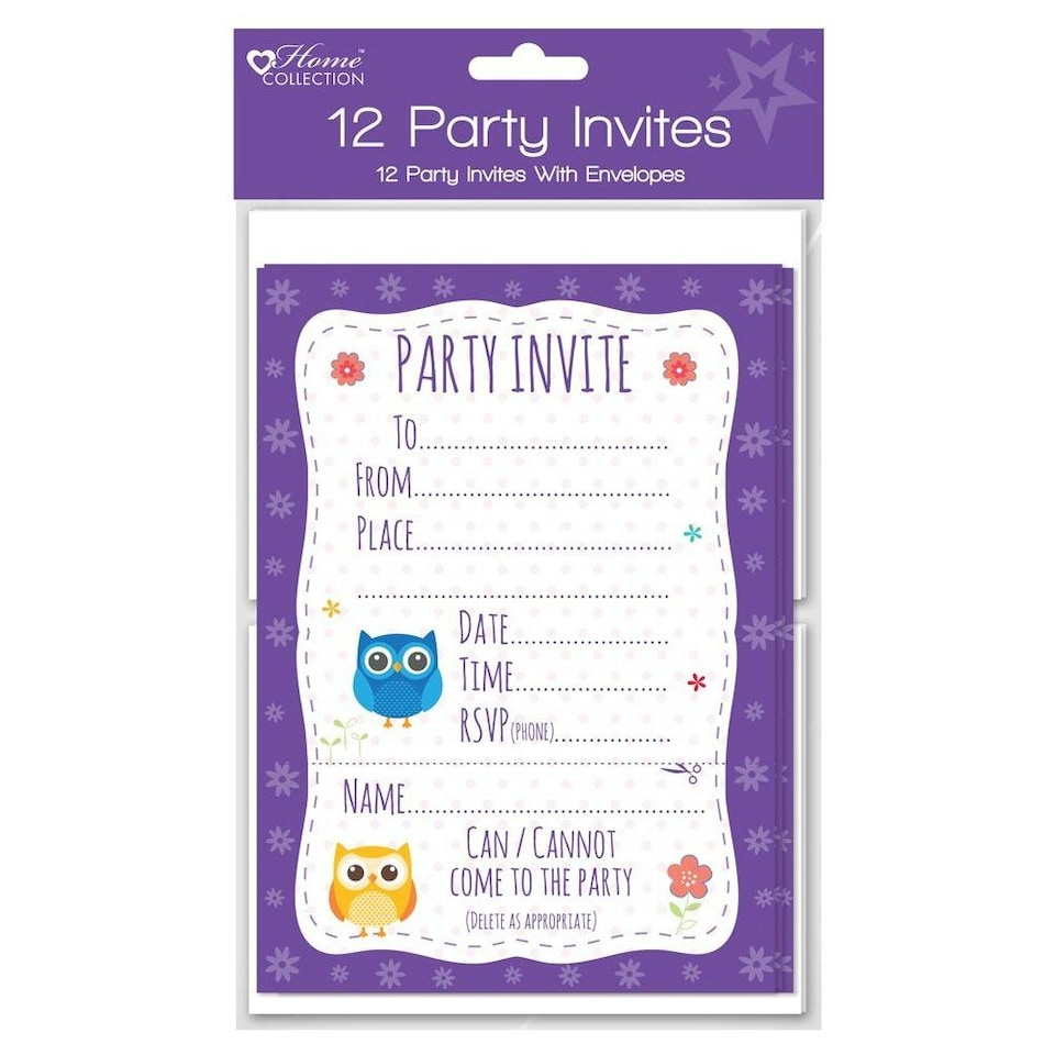 image 1 of Pack of 12 Woodland Party Invites / Invitiation - Owl Design