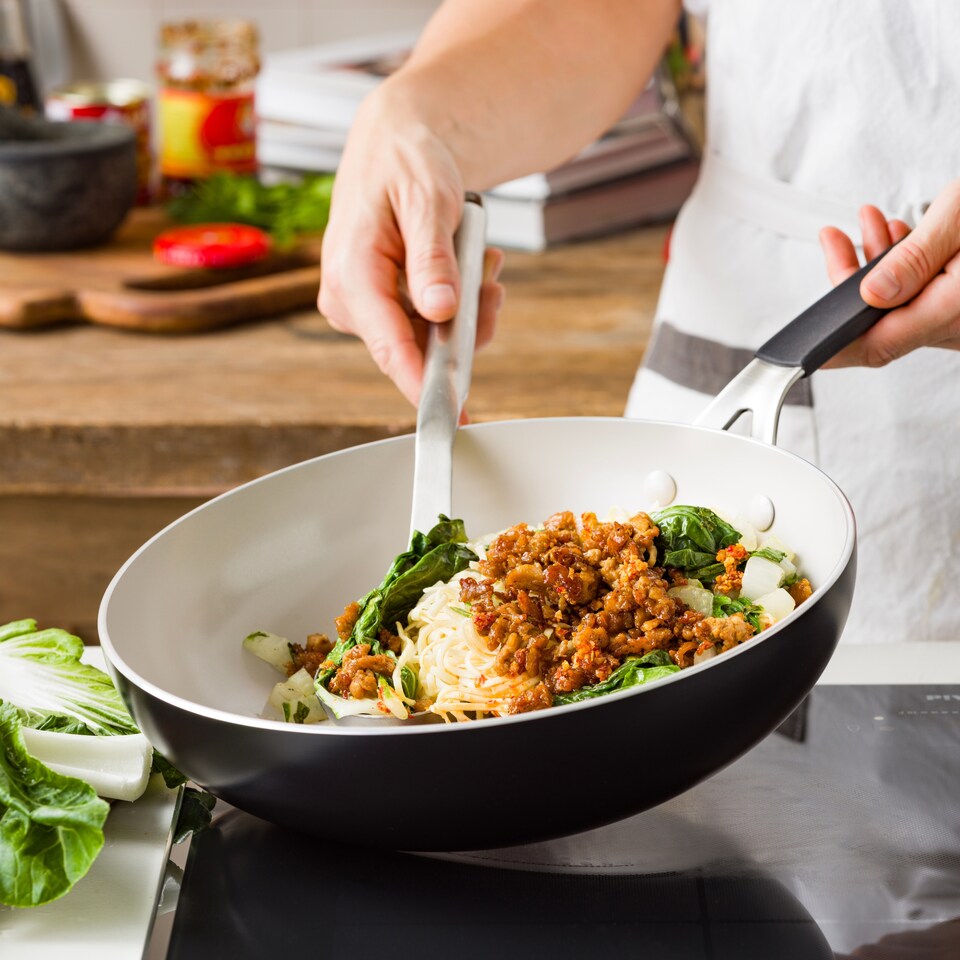 image 1 of KitchenAid Coloured Aluminium Wok, 28cm, Matt Black