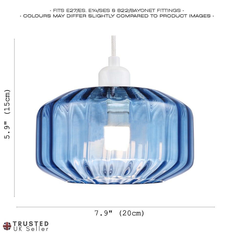 image 1 of Modern Midnight Blue Ribbed Glass Non Electric Pendant Shade with Flat Style | Blue