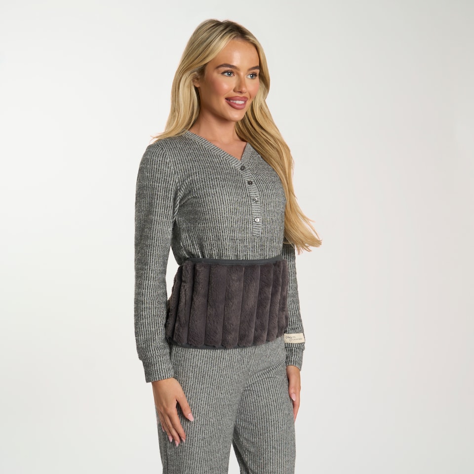image 1 of OHS Ribbed Fleece Hot Water Bottle Belt Adjustable Heating Wrap | Grey | Charcoal