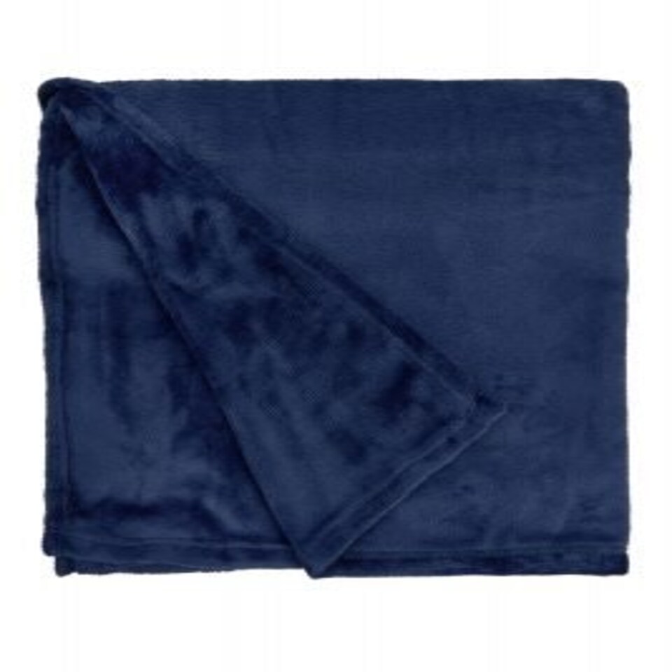 image 1 of Plush Collection Flannel Fleece Super Soft Throw in Navy (50" x 60") Blue | Blue