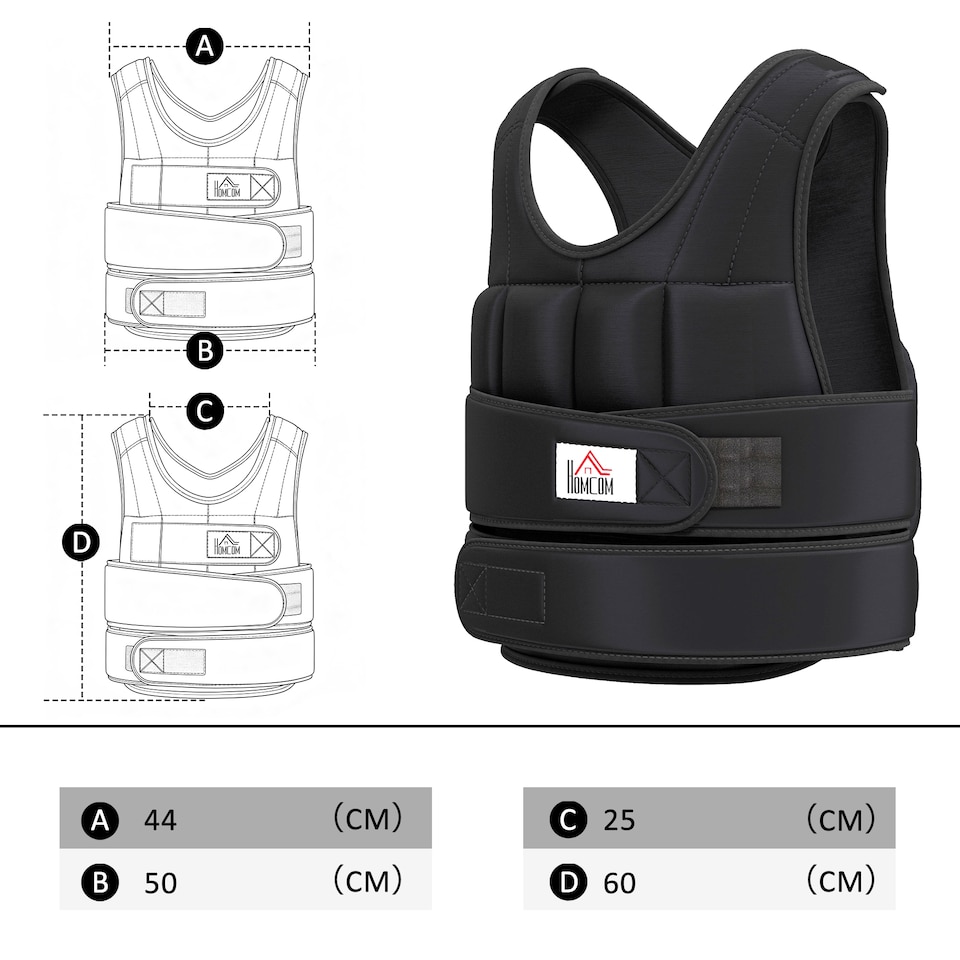image 1 of HOMCOM 20KGS Adjustable Weight Vest Running Gym Training Weight Loss, Black | Black | Black