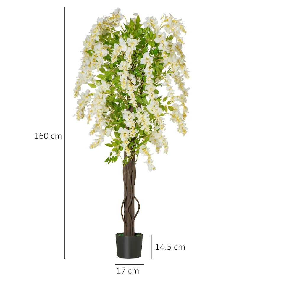 image 1 of HOMCOM Artificial Realistic White Wisteria Tree Faux Plant for Indoor Décor