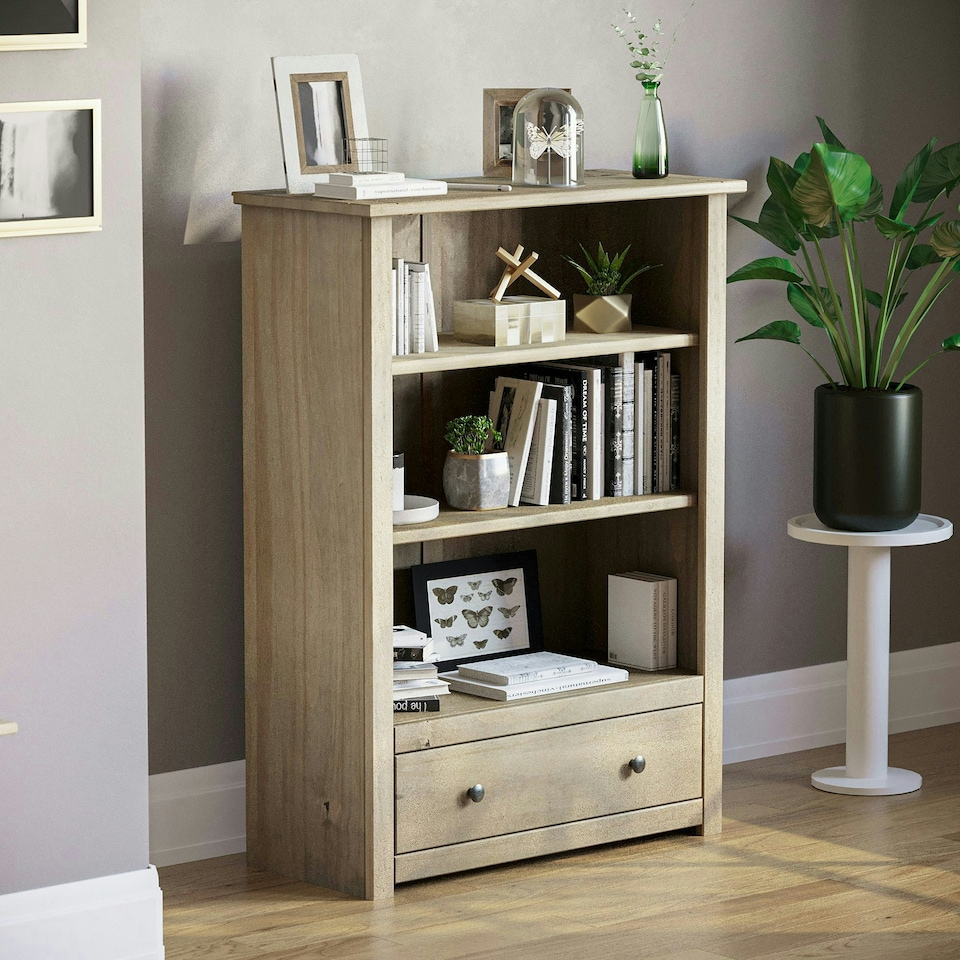 image 1 of Vida Designs Panama 1 Drawer 3 Shelf Bookcase Display Unit, Solid Pine Wood