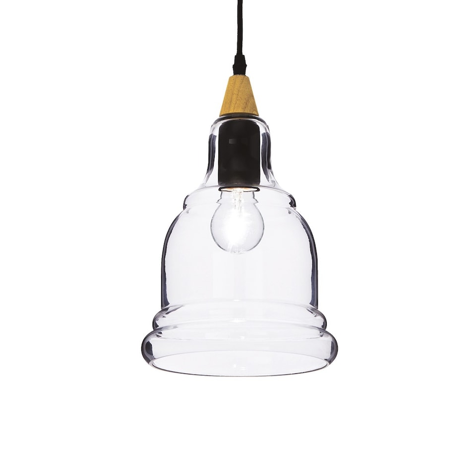 Gretel 1 Light Ceiling Pendant Black, Clear Glass, E27