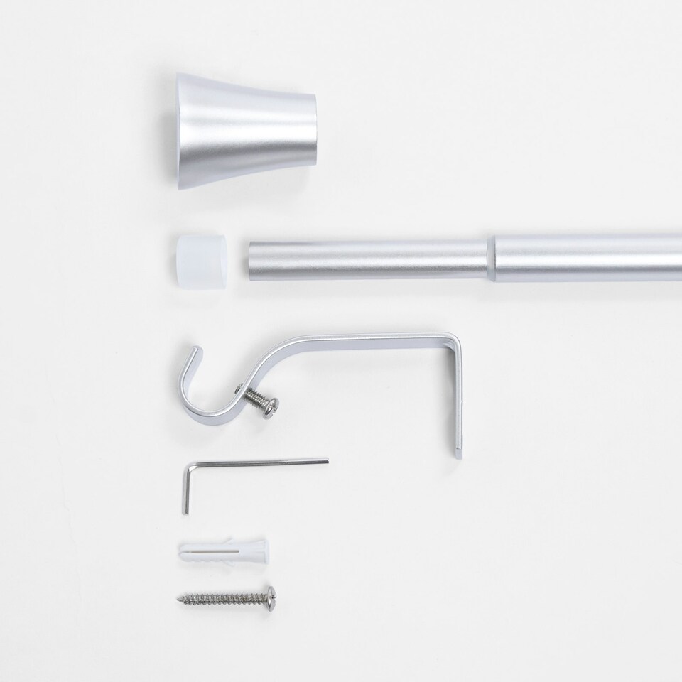 image 1 of OHS Extendable Metal Finial Trumpet Ends Wall Mounted Rod Fittings Curtain Pole - Silver Silver