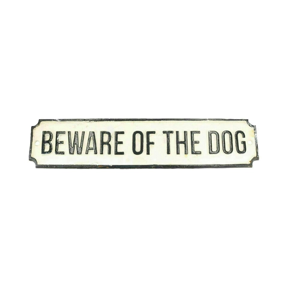 image 1 of Beware of the Dog Long Cast Iron Sign Plaque Wall Fence Gate Post House Home