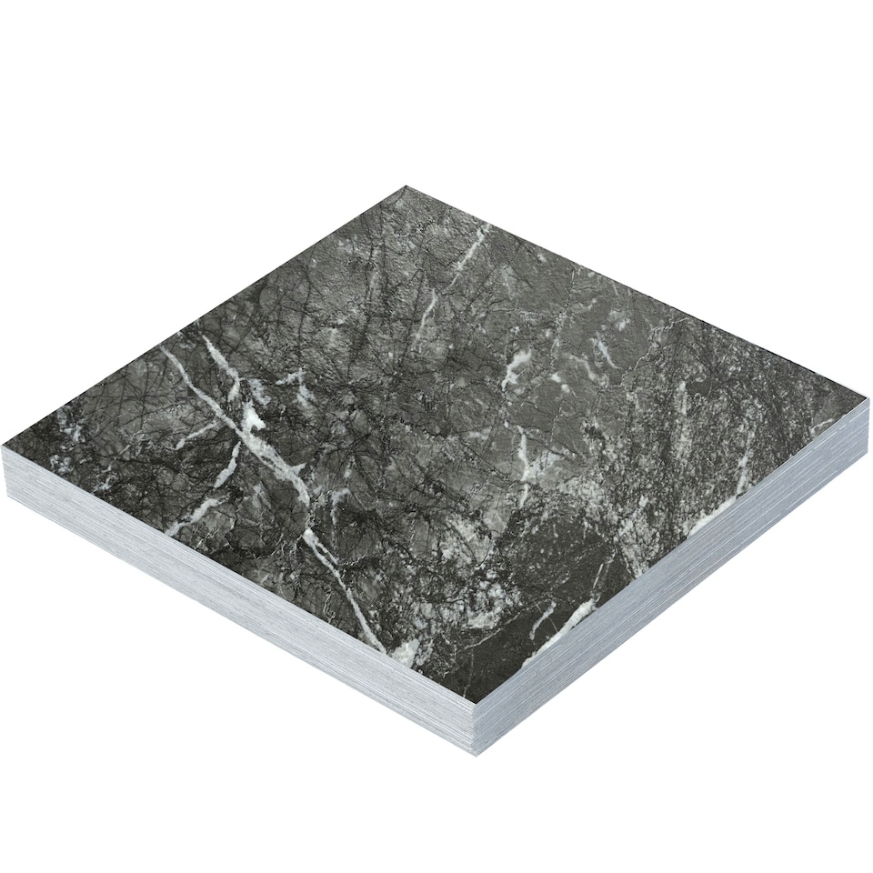 image 1 of NOVECRAFTO Self Adhesive Vinyl Floor Tiles - 6 Black Marble Peel & Stick Sheets 18"x18" (45.72x45.72cm) - Waterproof Square Vinyl Flooring for Kitchen Black | 6.27
