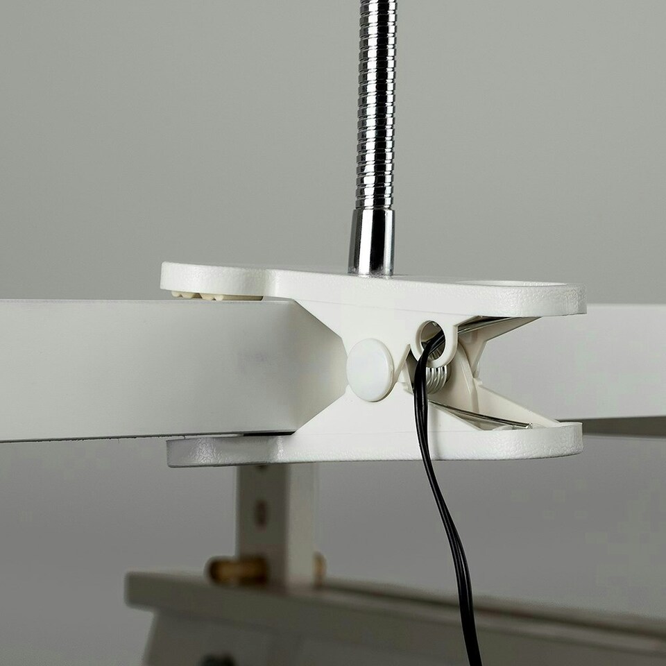 image 1 of ValueLights Adjustable Single Gloss White And Chrome Clamp Clip On LED Desk Spotlight Table Light