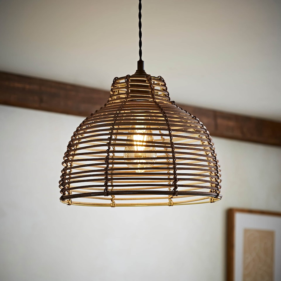 image 1 of ValueLights Lobster Wicker Rattan Grey Ceiling Pendant Light Shade | Grey