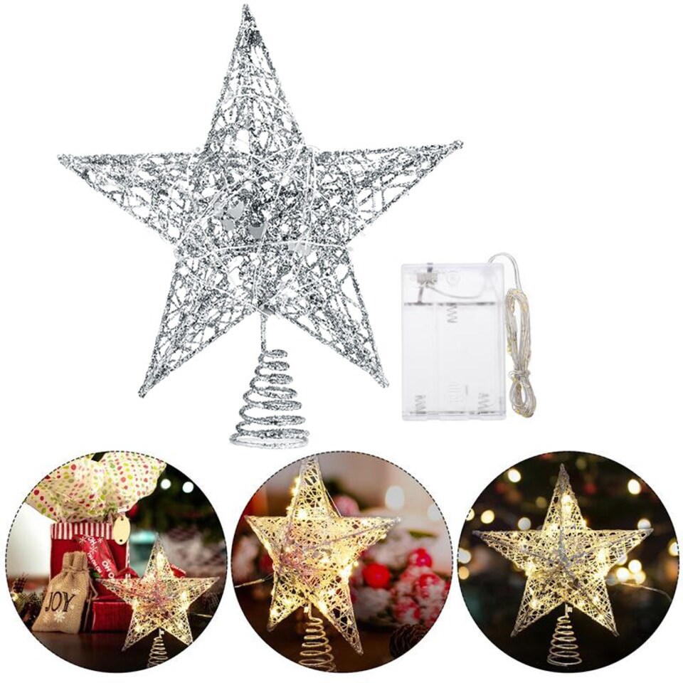image 1 of Living and Home Decorative Star Sequins Christmas Tree Topper with LED Lights, Silver-25*28cm