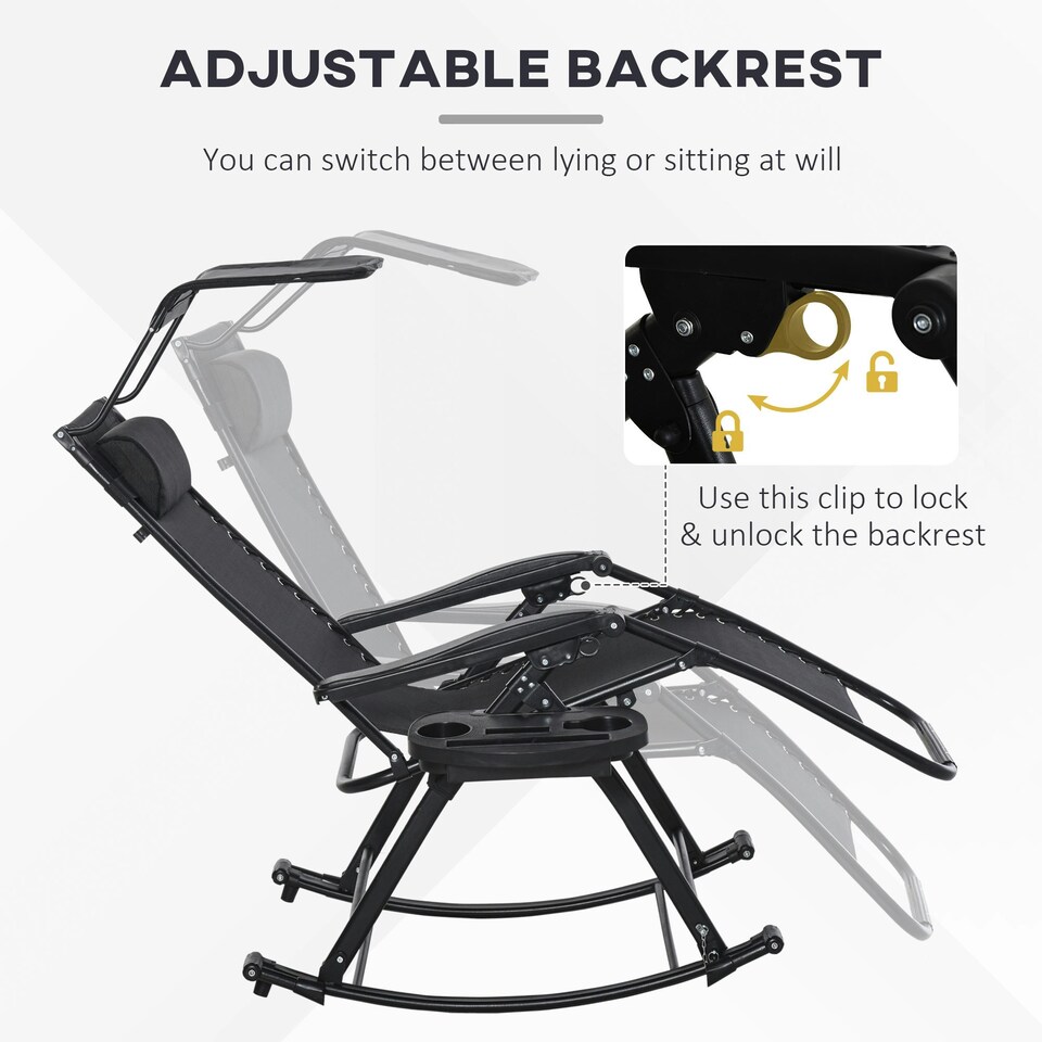 image 1 of Outsunny Folding Recliner Chair Outdoor Lounge Rocker Zero-Gravity Seat