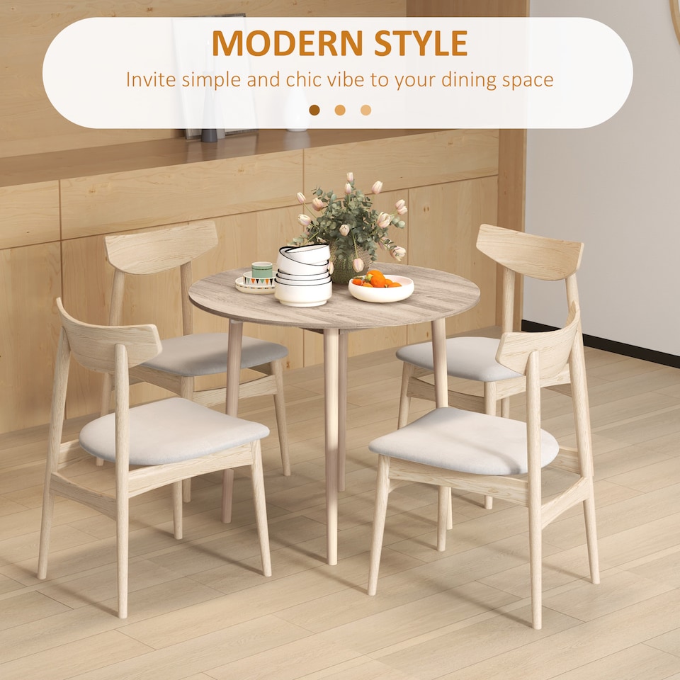 image 1 of HOMCOM Foldable Dining Table, Round Drop Leaf Table, Wood Legs, Natural