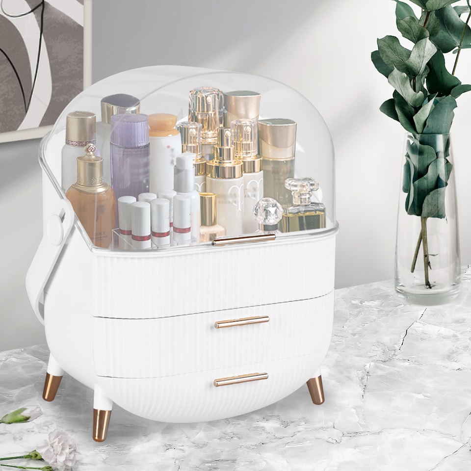 image 1 of ilus Makeup Organizer Case Drawer Portable Cosmetic Jewellery Storage Box White