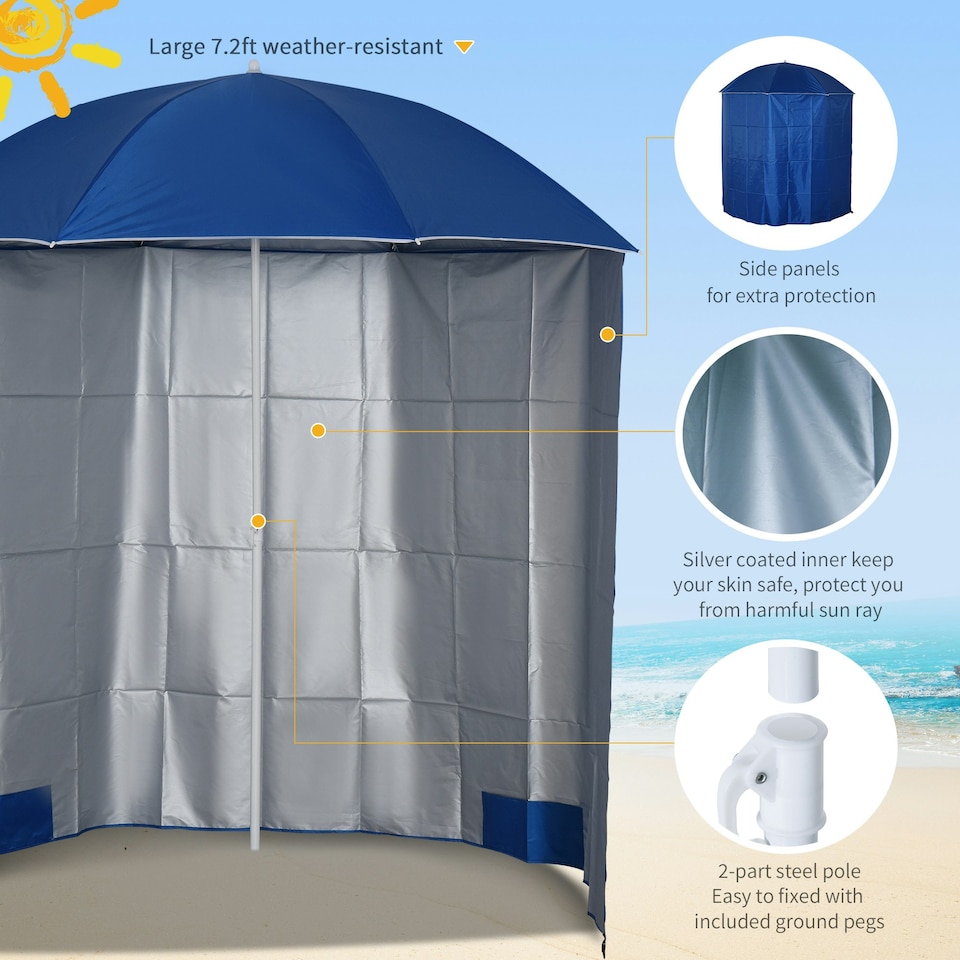 image 1 of Outsunny  2.2M Outdoor Parasol Fishing Umbrella Beach Sun Shelter w/ Carry Bag