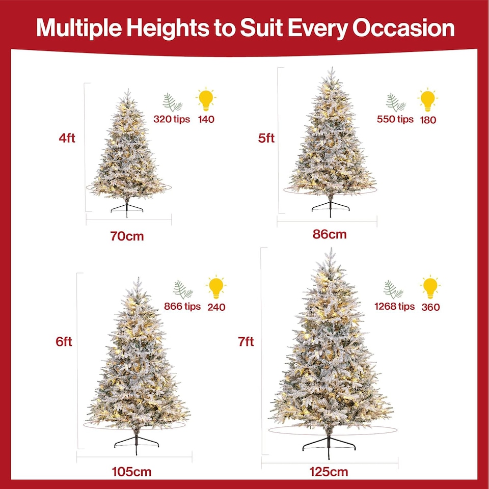 image 1 of 7ft Pre-Lit Snow Flocked Artificial Christmas Tree with LED Lights
