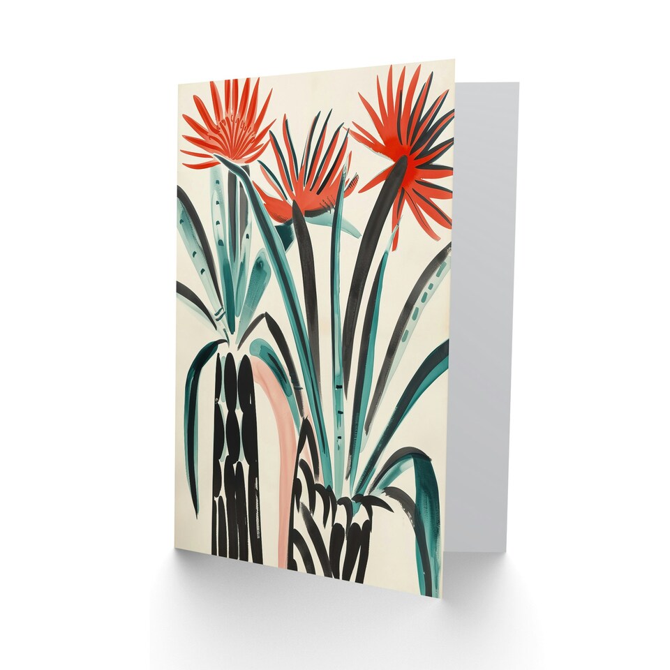 image 1 of Abstract Red Dahlia Flowers Vases Woman Her Birthday Card