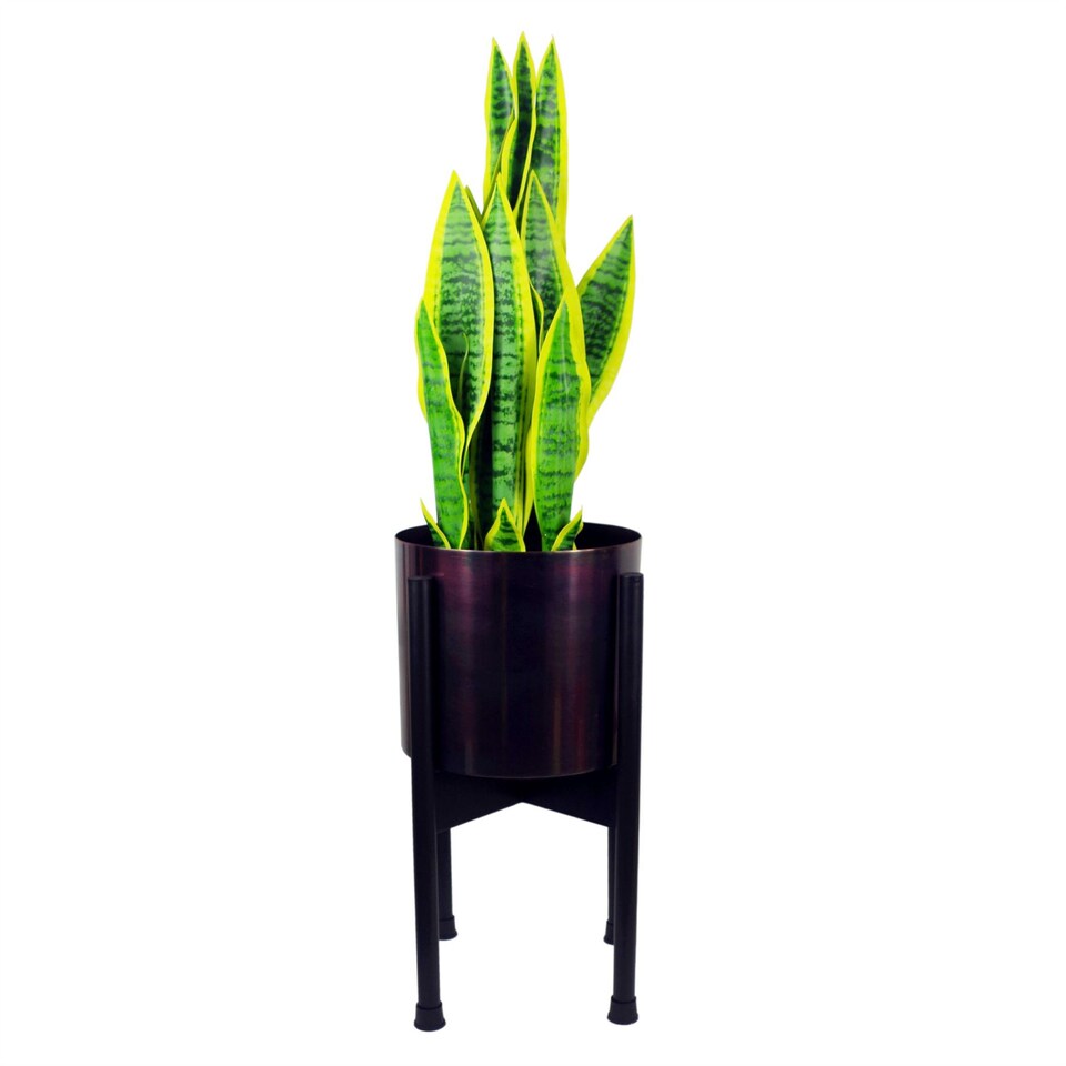 image 1 of Medium Black Stand with Gold Metal Planter 38.5cm x 18cm | Gold