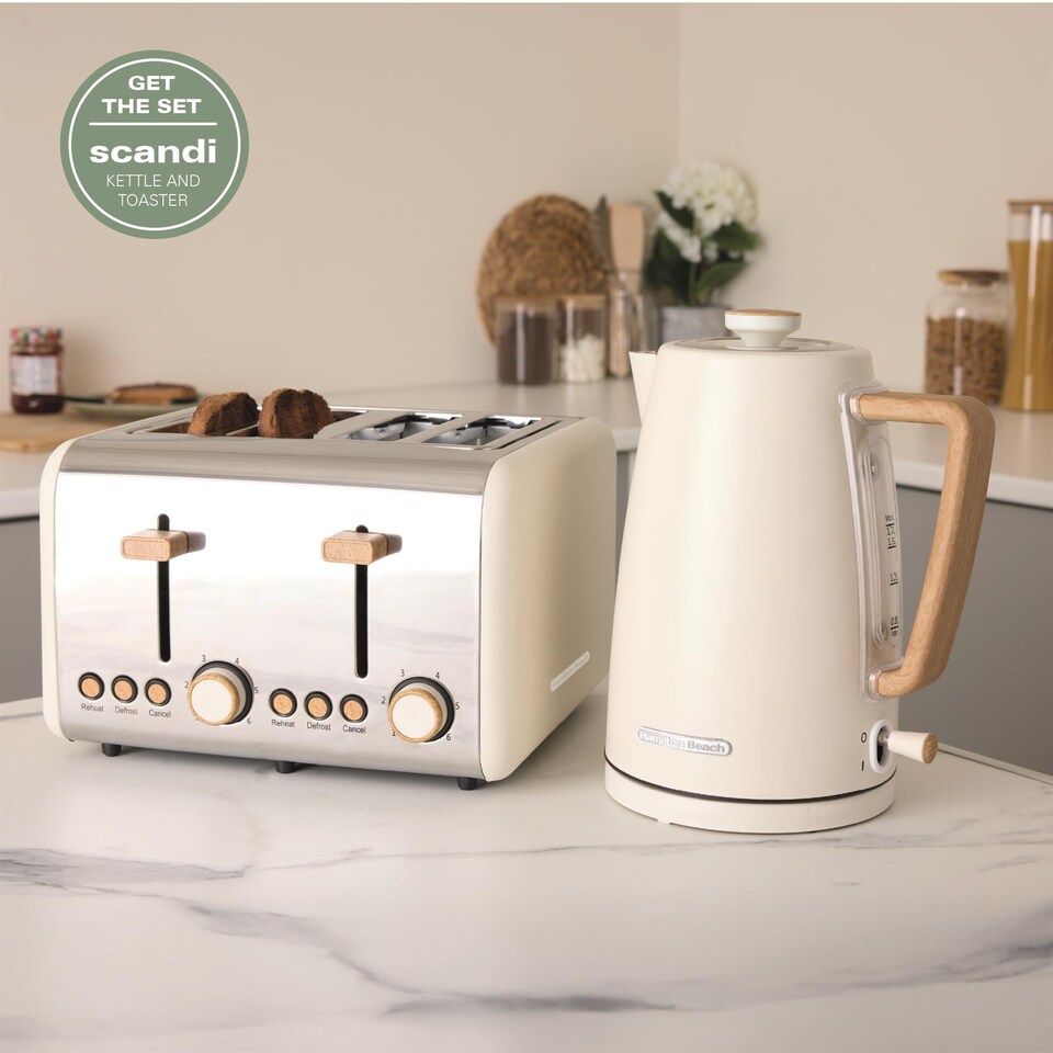 image 1 of Hamilton Beach Scandi Kettle & Toaster Set - Cream