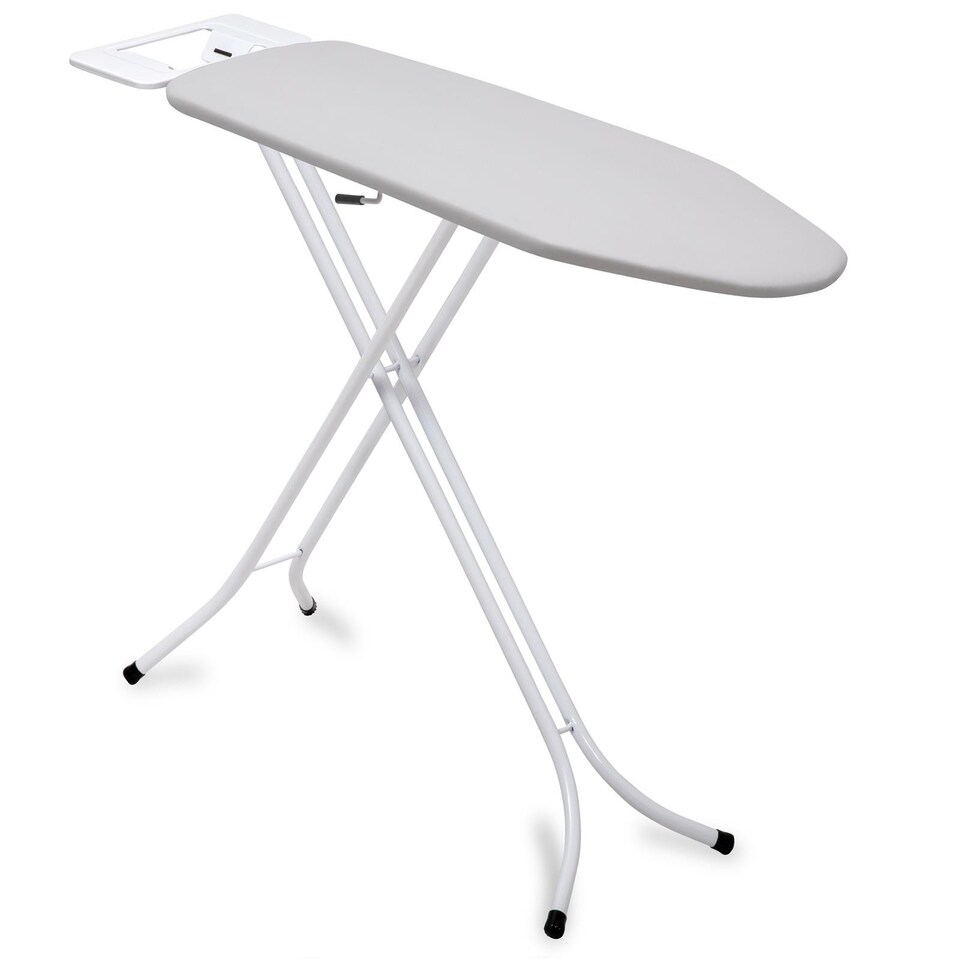 image 1 of Gr8 Home Ironing Board Folding Adjustable Non Slip Feet And Iron Rack Grey White 110x34cm