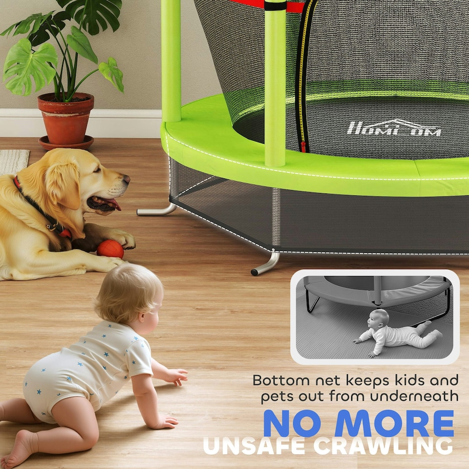 image 1 of HOMCOM Kids Trampoline Mini Bouncer w/ Enclosure Net for 3-6 Years Green