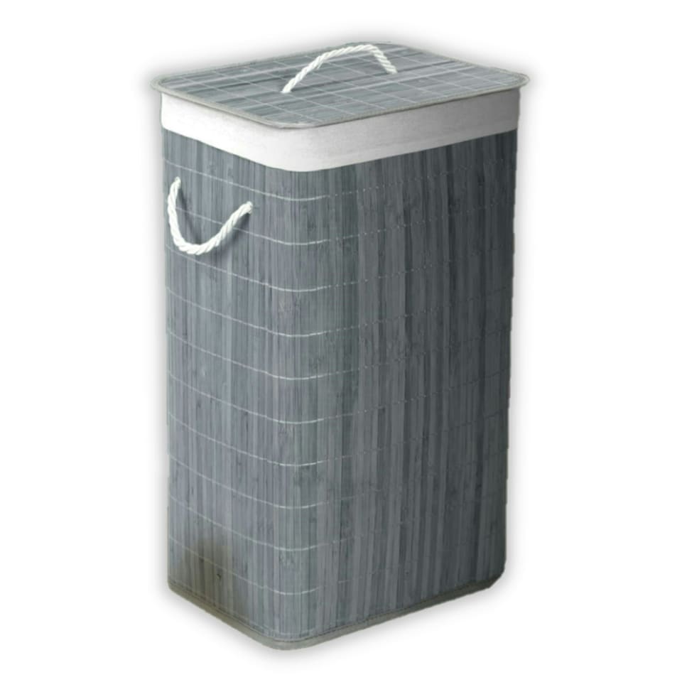 image 1 of Oblong Bamboo Grey Laundry Hamper
