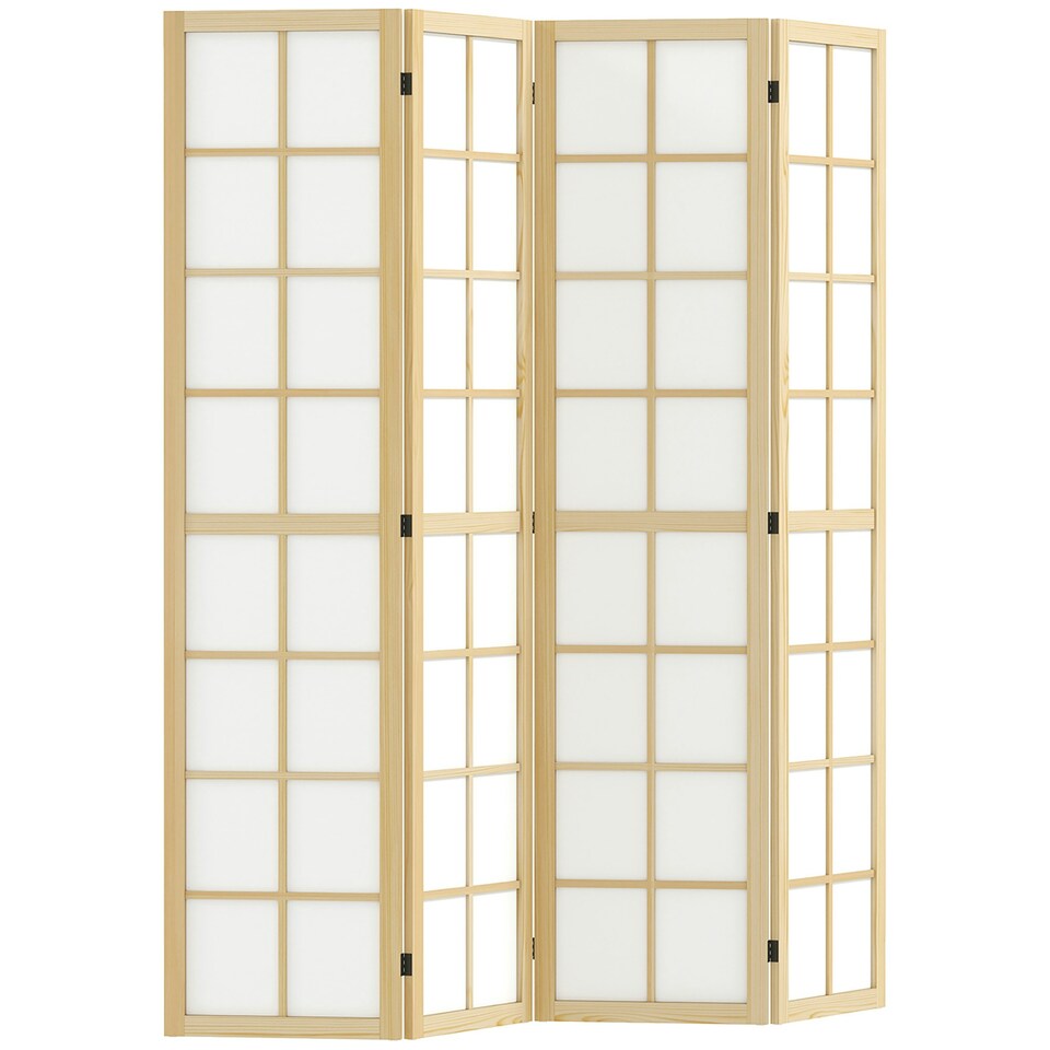 image 1 of HOMCOM Indoor Room Partition, 4 Panel Folding Room Divider, 160 x 170cm Brown | White | 160W x 170H x 1.7Dcm