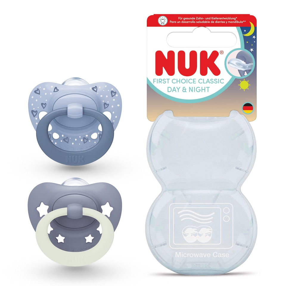 image 1 of NUK First Choice Day & Night Glow in the Dark Soother Set 0-6m 2 Pack